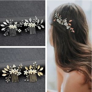 Handmade Bridal Hair Combs Alloy Gold Silver Leaf Artificial Pearl Crystal Floral Headpiece For Wedding Party Women Jewelry