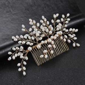 Pettine per Capelli Sposa Perla Artificial Cristallo Elegante Copricapo Ramo Filo Metallico Fatto a Mano per Matrimonio Festa Banchetto Donna Gioielli