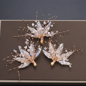 Accesorios Cabello Novia Hechos a Mano Set Pinzas Hoja Floral Aleación Strass Perlas Artificiales Horquillas Elegantes para Boda Fiesta Mujer