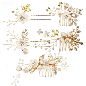 Handmade Bridal Flower Artificial Pearl Hair Comb Hairpin Combo Bohemian Wedding Hair Accessories For Women Banquet Party Hairstyling