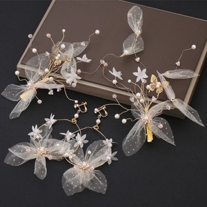Parure Accessoires Cheveux Mariée Fleur en Maille Künstliche Perle Cristal Pince à Cheveux Boucles d'Oreilles pour Mariage Banquet Femme
