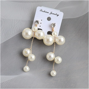 Élégantes Boucles d'Oreilles de Mariée à Long Pompon Künstliche Perles d'Imitation Alliage Strass Bijoux pour Mariage Fête Femme