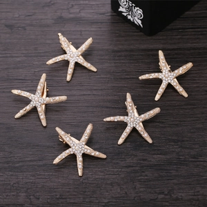 Starfish Hair Clips Gold Silver Alloy Faux Artificial Pearl Rhinestone Marine Style Beach Wedding Bridal Headwear Hairpin Accessories Women
