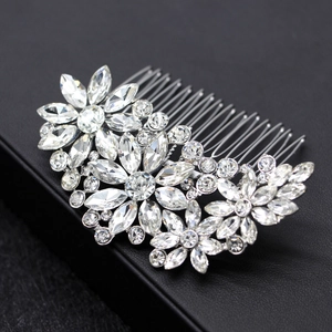 Sparkling crystal bridal hair comb with silver alloy flower designs for wedding hairstyle