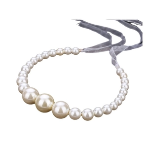 Elegant girls floral pearl headband with grey chiffon ribbon for wedding and runway shows