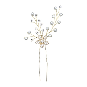 Épingle à cheveux de mariée faite main avec perles blanches et cristaux dorés