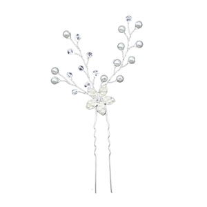 Épingle à cheveux de mariée en argent avec perles blanches et fleurs en cristal brillant