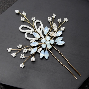 Bastoncino per Capelli Sposa a Forma di U Oro Lega Cristallo Perla Artificial Sintetica Torsione a Mano Donna Matrimonio Gioielli