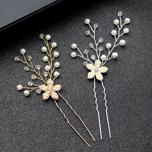 Épingle à Cheveux de Mariée avec Künstliche Perles et Strass pour Femmes Élégant Alliage en Forme de U Fait à la Main Fleur Feuille Mariage Fête Accessoires de Coiffure