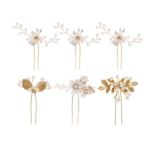 Handgefertigte Künstliche Perle Strass Blatt Blumen Hochzeit Haarnadeln Elegante U Förmige Metall Haarstäbe Schmuck Zubehör Für Braut