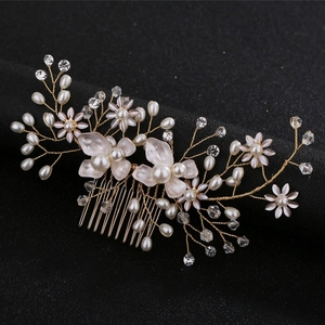 Handgemachter Braut Haarkamm Gold Silber Legierung Künstliche Perlenimitat Kristall Blume Hochzeit Haarschmuck Für Party Damen Schmuck