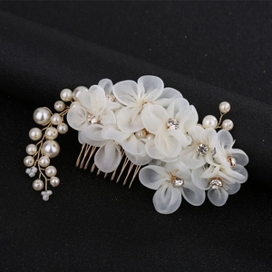 Handmade Bridal Wedding Flower Hair Comb With Faux Artificial Pearl Rhinestone Elegant White Red Headpiece Accessories For Women