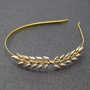 Elegant gold alloy olive leaf headband with vintage aesthetic for bridal hair