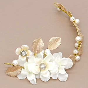 Serre-tête de Mariée Fait Main avec Fleurs et Feuilles Künstliche Perle d'Imitation Strass Fil Métallique Or pour Mariage Fête Femme