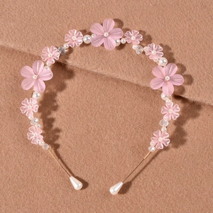 Rosa mattierter Blumen-Haarreif mit Perlen und Goldmetallbasis für Frauen