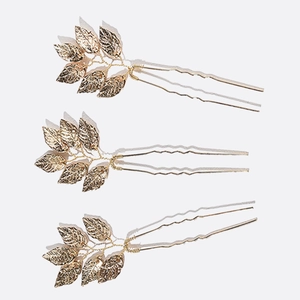 Vintage Alloy Leaf Hair Pins Set Of 3 U-Shaped Bridal Hair Forks For Women Wedding Bridesmaid Styling Botanical Headwear