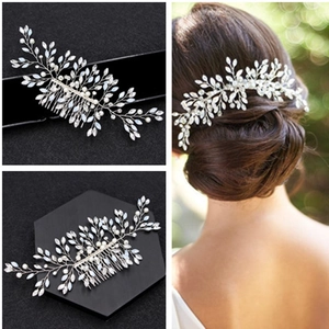 Elegant Bridal Hair Comb Rhinestone Artificial Pearl Leaf Branch Wedding Hair Jewelry Handmade Gold Silver Headpiece For Women