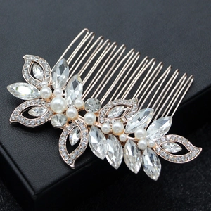 Peigne à cheveux doré pour mariée avec cristaux et perles pour coiffures de mariage