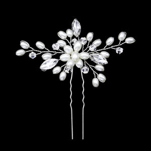 Handmade bridal hair pin with pearls and crystal rhinestones for wedding hairstyles