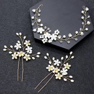 Handgefertigte Gold Silber Braut Haar Ranke Und Haarnadeln Imitatperle Harz Blume Strass Eleganter Hochzeitsschmuck Damen