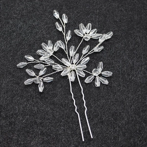 Forcina per Capelli a Forma di U in Cristallo Fatta a Mano Matrimonio Sposa Fiore Stella Colore Argento Elegante Gioielli per Capelli Donna Festa