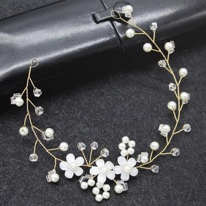 Handmade Bridal Headband Gold Silver Alloy Wire Faux Artificial Pearl Crystal Floral Wedding Hair Accessory For Women Forest Style