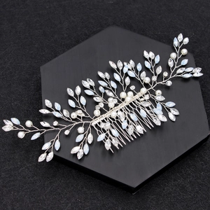 Silver bridal hair comb with pearls and marquise rhinestones for wedding hairstyles