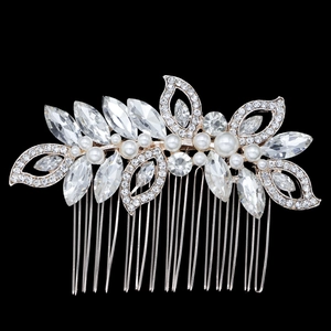Élégant Peigne à Cheveux de Mariée en Alliage Floral Avec Strass Marquise et Fausses Künstliche Perles Blanches Bijoux de Mariage Femme