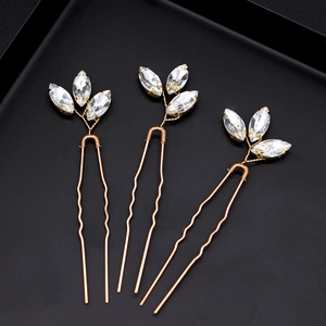Handmade Alloy Rhinestone Leaf U Shaped Hair Pins Set Gold Silver Marquise Crystal Bridal Wedding Hair Accessories For Women