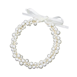 Serre-tête de mariée élégant avec perles artisanales et nœud en satin blanc pour mariages
