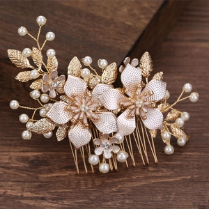 Peigne à Cheveux de Mariée Fait à la Main avec Fleurs et Künstliche Perles Élégant Alliage Or Argent Strass Coiffe pour Mariage Fête Femme Accessoires Cheveux