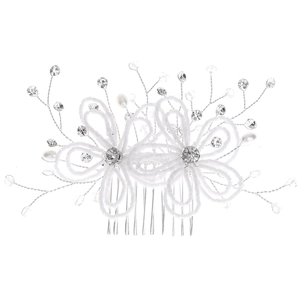 Peigne à cheveux de mariée avec fleurs en perles blanches et strass pour coiffure chic