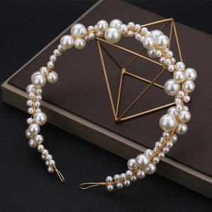 Bandeau de Mariée Fait à la Main Fil en Alliage d'Or Fausse Künstliche Perle Vigne de Cheveux Accessoire de Mariage Élégant Femme