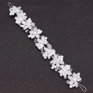 Elegant bridal hair vine with matte white flowers, faux pearls and crystals on silver wire