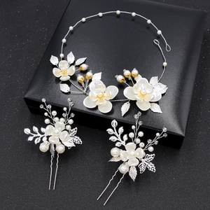 Bijoux de Cheveux Mariage en Alliage Fait Main Fleur Feuille Avec Bandeau Chaîne Souple et Épingles à Cheveux Mariée