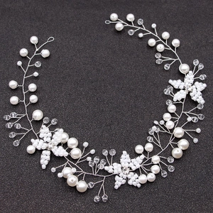 Vigne de Cheveux de Mariage Fleur de Künstliche Perle Faite à la Main Argent Or Cristal Accessoires de Mariée Bijoux pour Femmes