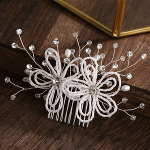 Élégant Ensemble Peigne Et Épingle à Cheveux de Mariée Fleurs de Künstliche Perles Blanches Alliage Strass Künstliche Perle de Mariage Femmes