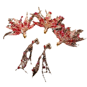 Ensemble d'épingles à cheveux mariée feuille d'érable et boucles d'oreilles à franges