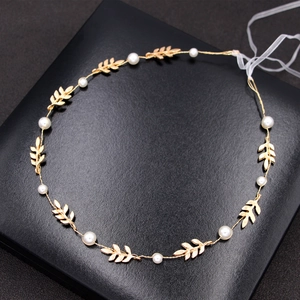 Bandeau de Mariée Élégant en Feuille d'Or et Künstliche Perles Vigne à Cheveux Faite Main avec Strass Cristal pour Mariage Femmes