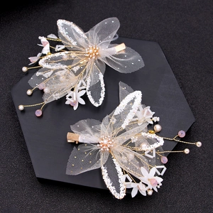 Elegant Butterfly Mesh Hair Clips For Women Gold Alloy Faux Artificial Pearl Rhinestone Bridal Wedding Hair Accessory Handcrafted