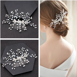 Bridal Hair Comb With Artificial Pearl Rhinestone And Opal Leaf Handmade Elegant Wedding Hair Piece Jewelry For Women Party