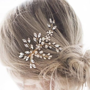Pince à Cheveux de Mariée en Künstliche Perles et Strass Élégante Barrette Latérale Fleur Feuille Branche Or Argent pour Mariage Fête Photographie Bijoux