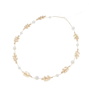 Serre-tête de mariée doré élégant avec feuilles métalliques et perles d'imitation