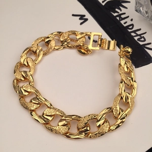 Hip Hop Gold Plated Copper Chunky Chain Bracelet For Men Women Vintage Luxury Thick Link Chain Bracelet With Bell Heart Pendant Jewelry