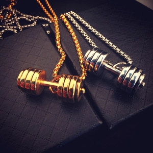 Collar de Hombre Con Colgante de Mancuerna de Acero Inoxidable Joyería de Gimnasio Fitness Cadena Box Oro Plata Collar