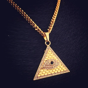Collier Pendentif Œil De La Providence Hiphop Incrusté De Strass Alliage Ton Or Chaîne Cubaine Bijoux Unisexe Style Rue