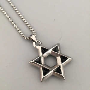 Stainless Steel Hexagram Star Of David Pendant Necklace For Men Vintage Punk Hip Hop Jewelry Drip Oil Star Charm Box Chain