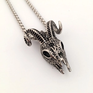 Gothic Punk Ram Skull Pendant Necklace For Men Stainless Steel Vintage Silver Hip Hop Baphomet Sheep Head Jewelry