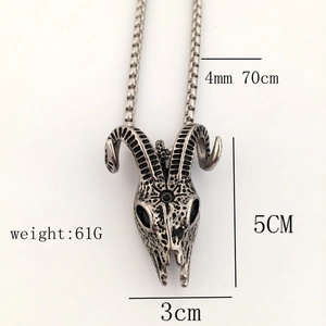 Retro hiphop sheep head pendant necklace in antique silver with 70cm chain