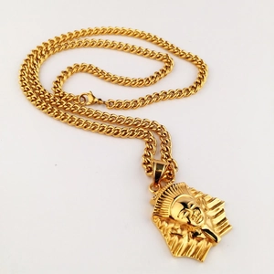 Collana con ciondolo faraone egiziano dorato con catena a maglie cubane da uomo